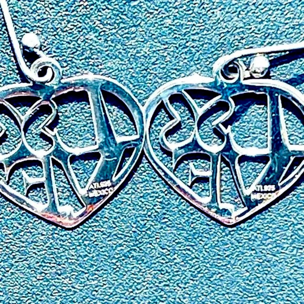 Sterling Silver Love in‎ Heart Butterfly Hook Earrings ATI 925 Mexico Stamped